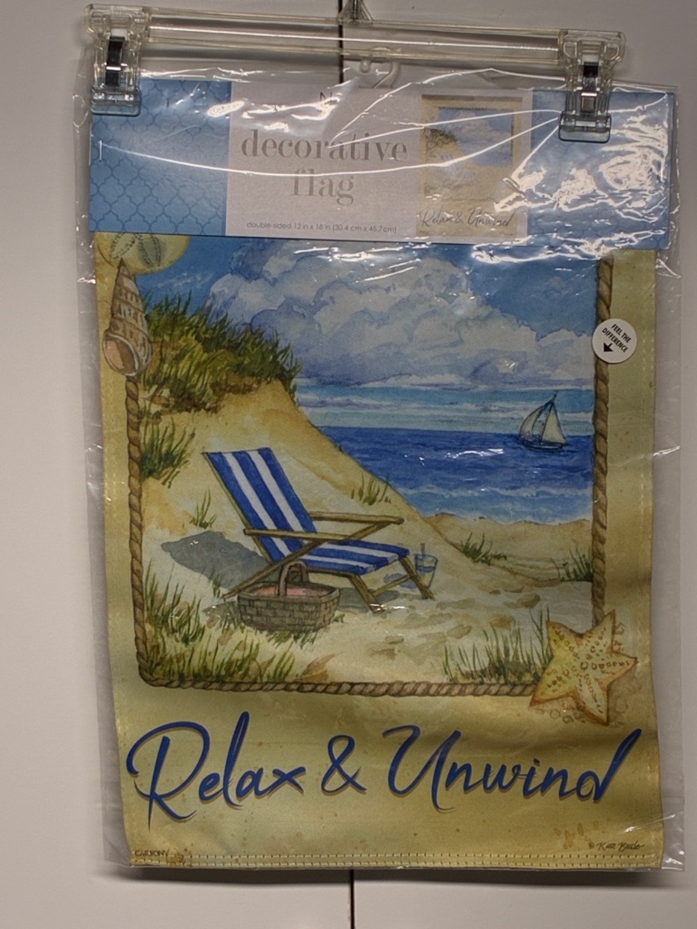 Relax & Unwind Coastal Beach Garden Flag Double Sided Nautical Decor 12x18
